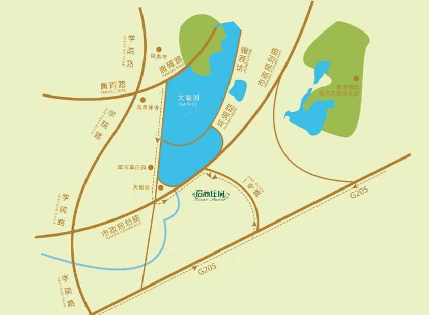 俯瞰庄园全景，规整的花田与自然的水系相映成趣，展现了现代园艺与生态景观的完美融合。