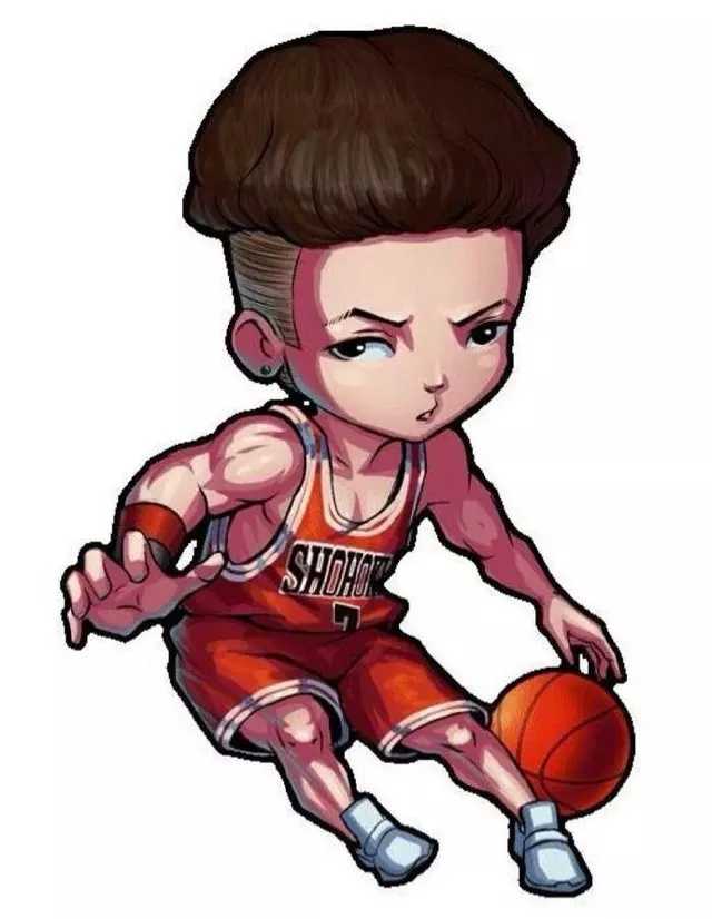 赤木刚宪Q版‘大猩猩’灌篮，圆瞪的双眼和张开的大嘴极具冲击力，Q版身形让这一记势大力沉的灌篮显得滑稽又霸气